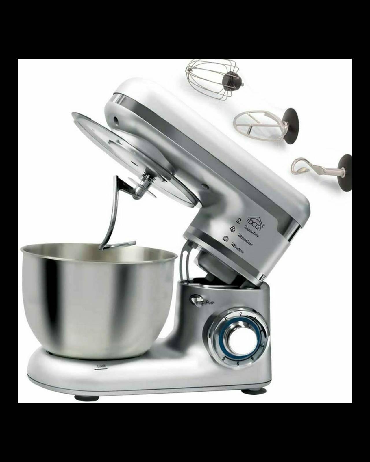 IMPASTATRICE PLANETARIA DCG KM1401 SBATTITORE SILVER 1000W 4,5 LITRI IMPASTATORE