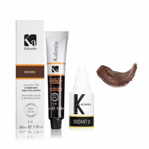 KIT TINTURA SOPRACCIGLIA CON OSSIGENO 3% KALENTIN IN VARI COLORI 30 ml (MARRONE)