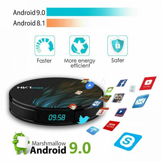 SMART TV BOX ANDROID 9.0 IPTV 4K FULL HD 1080P 4GB 64GB ROM DECODER WIFI HK1MAX