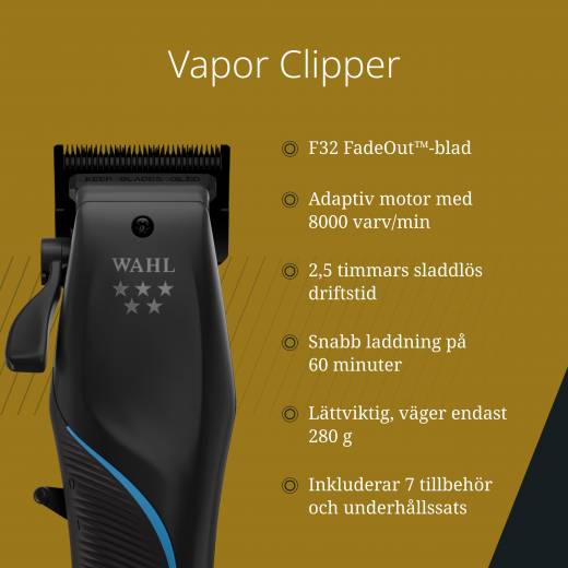 Wahl Vapor, Tagliacapelli Professionale & Lama di Precisione, Nero