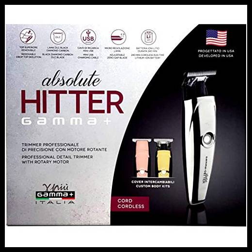 GAMMAPIU' Absolute Hitter Trimmer, Tagliacapelli Uomo Professionale, Lama 40 mm, 3 Pettini e Kit di pulizia, Taglia Barba Elettrico Ricaricabile con Base, Cavo e USB