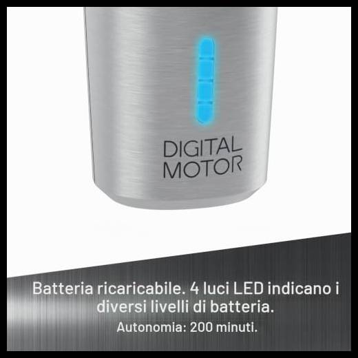 GAMMAPIÙ Cyborg Tagliacapelli Uomo Professionale, Clipper con Motore Digitale Brushless, 200 Min. Autonomia Senza Fili, 2 Leve Lama Regolabile 0 Gap, 8 Pettini, Base di Ricarica, Corpo in Metallo