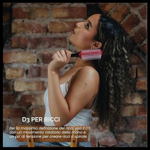 Denman Curly Hair Brush D3 (Black & Red) 7 Row Styling Brush for Detangling, Separating, Shaping and Defining Curls - For Women and Men