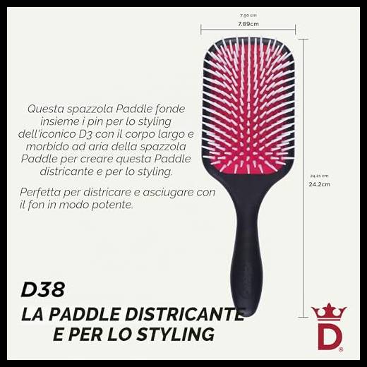Spazzola piatta Denman per districare e lo styling – Per capelli bagnati o asciutti, ricci, molto ricci, lisci, spessi e lunghi, ideale per donne e uomini, D38