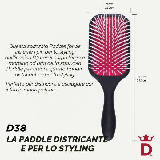 Spazzola piatta Denman per districare e lo styling – Per capelli bagnati o asciutti, ricci, molto ricci, lisci, spessi e lunghi, ideale per donne e uomini, D38