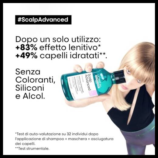 L'Oréal Professionnel Paris Shampoo Lenitivo, Per Cuoio Capelluto Sensibile, Per Capelli Luminosi e Setosi, Con Niacinamide, Anti-Discomfort, Scalp Advanced, 500 ml