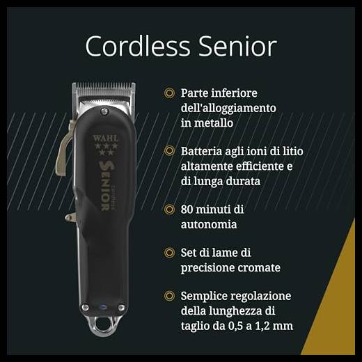 Wahl Cordless Senior - Tagliacapelli professionale con o senza cavo - Tagliacapelli potente e veloce per sfumature di precisione e tagli ravvicinati