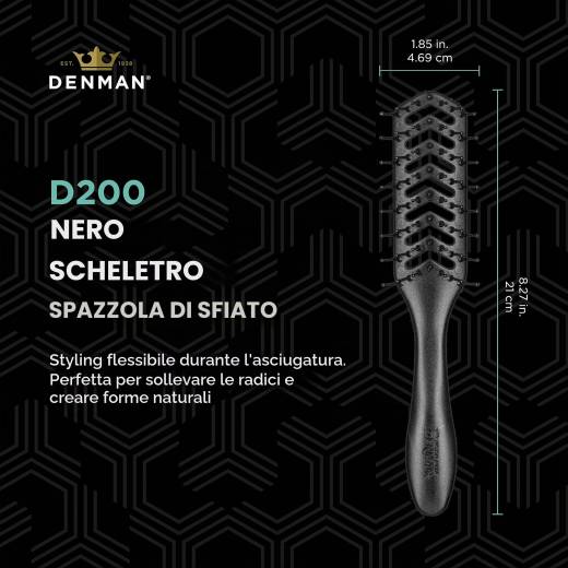 Denman Flexible Vent Brush for Blow Drying - Styling Hair Brush for Wet Dry Curly Thick Straight Hair - For Women and Men (Black), (F200TEPT)