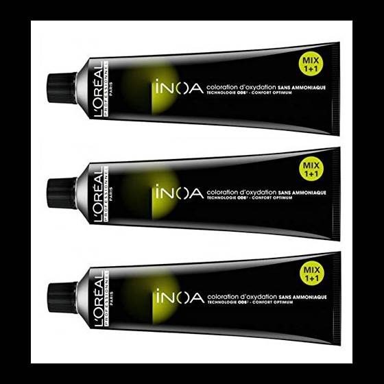 L’oreal Paris Inoa Tintura nera per capelli senza ammoniaca, 3 confezioni da 60 ml