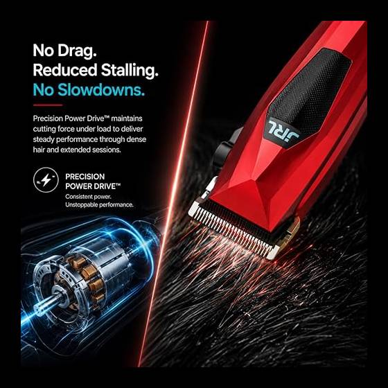 Amazon Series JRL 3000CE-F Mini tagliacapelli professionale con lama conica, sistema di bloccaggio a 5 livelli, 7800 giri/min, motore brushless per barbieri e stilisti (rosso)