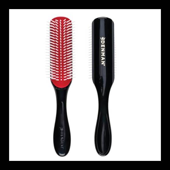 Denman Curly Hair Brush D3 (Black & Red) 7 Row Styling Brush for Detangling, Separating, Shaping and Defining Curls - For Women and Men