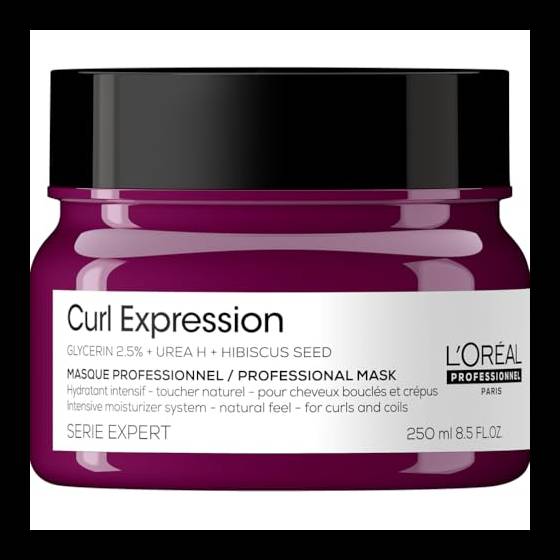 L'Oréal Professionnel Paris Maschera Ultra Nutriente, Idratazione intesa per Capelli Ricci e Voluminosi, Arricchito con Glicerina, Urea H e Semi di Ibisco, Serie Expert Curl Expression, 250 ml