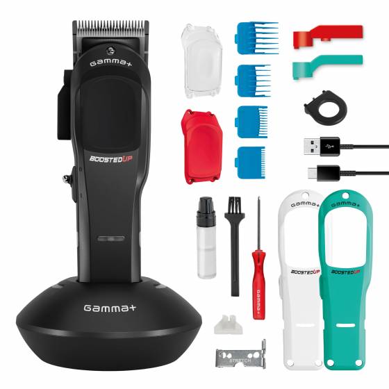 GAMMA+ Boosted UP Clipper Professionale con Prestazioni Migliorate, Tagliacapelli Uomo con Lama Regolabile con Motore Rotativo, 120 Min di Autonomia senza Fili, 3 Cover, 4 Pettini, Cavo USB Tipo-C