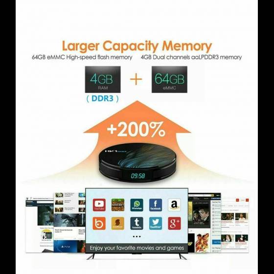 SMART TV BOX ANDROID 9.0 IPTV 4K FULL HD 1080P 4GB 64GB ROM DECODER WIFI HK1MAX